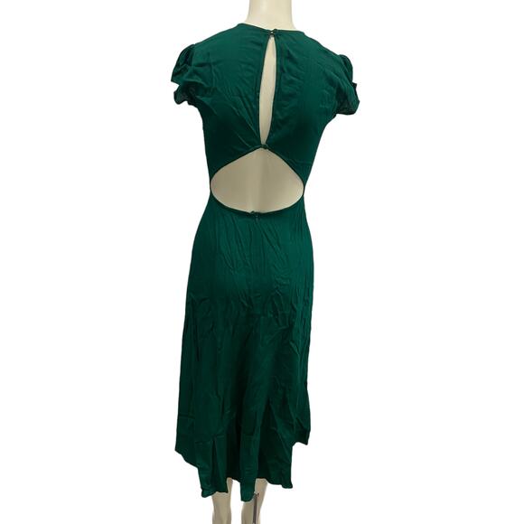 NEW / Reformation Gavin Green Midi Slit Crepe Dress Short Sleeve 0 - Picture 8 of 8